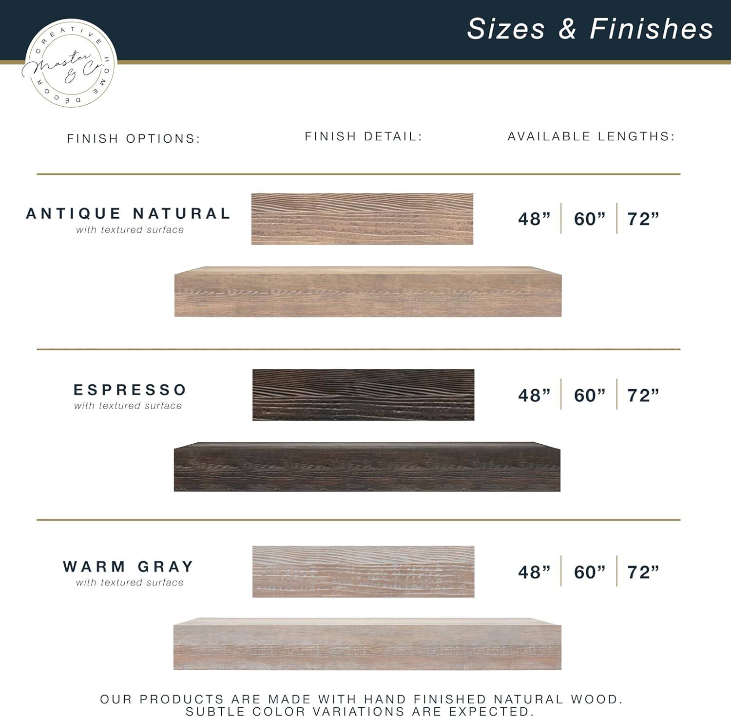 Master & Co - Mantel flotante de madera maciza de madera maciza con diseño...