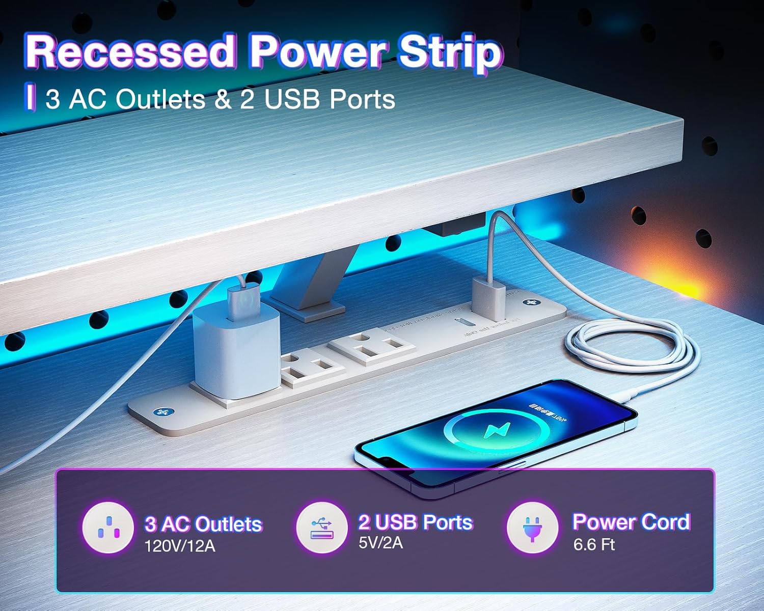 ODK Escritorio para computadora con puerto de carga USB y toma de corriente,...