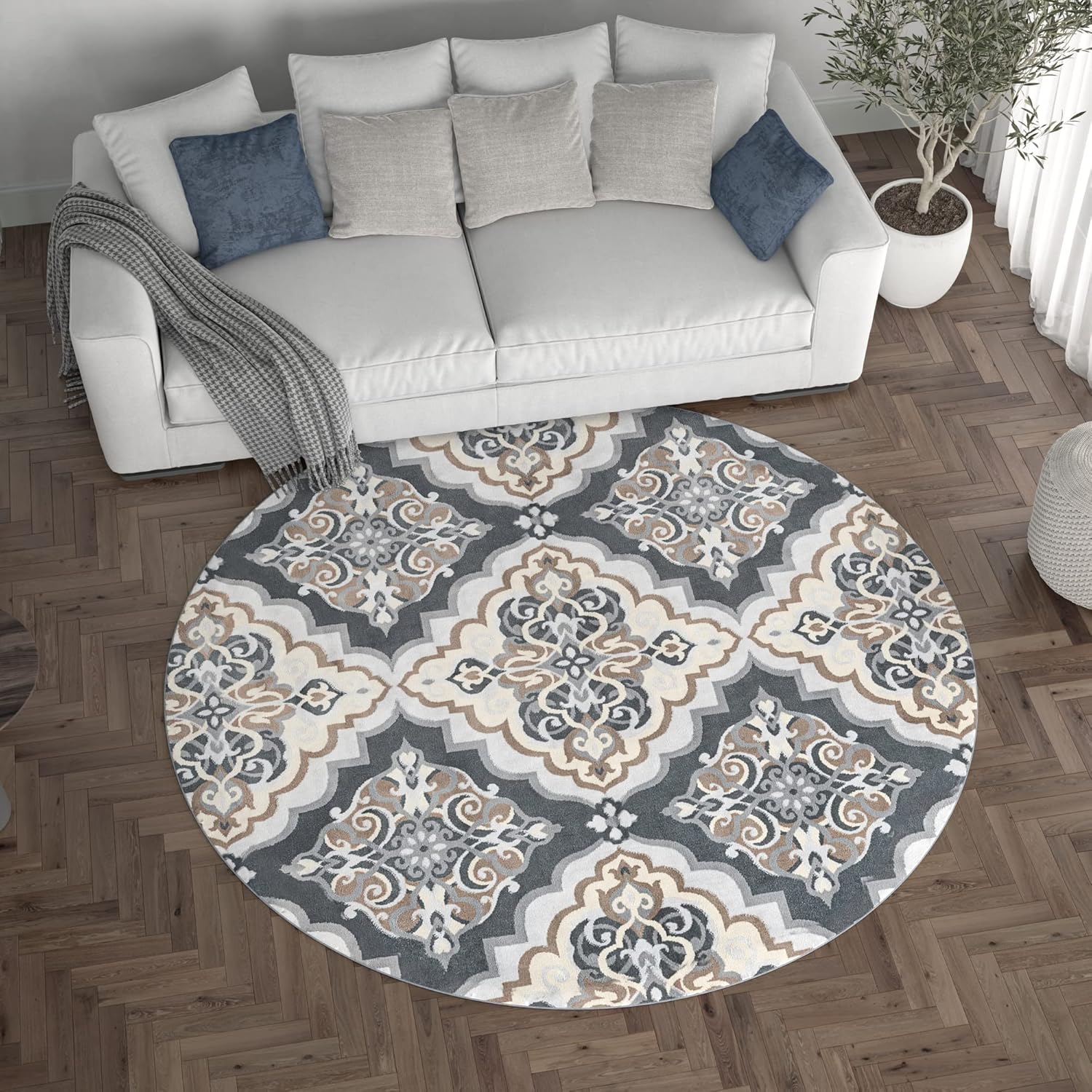 Alfombra redonda moderna de 5.9 ft, alfombra de área interior, para sala de...