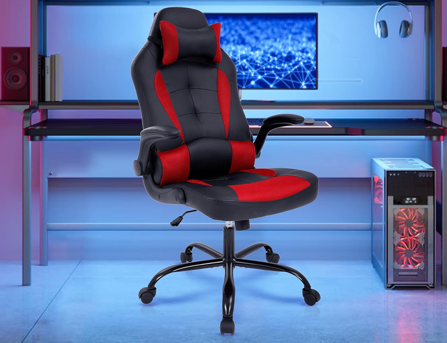 Silla de videojuegos, silla de computadora de piel sintética ajustable con...
