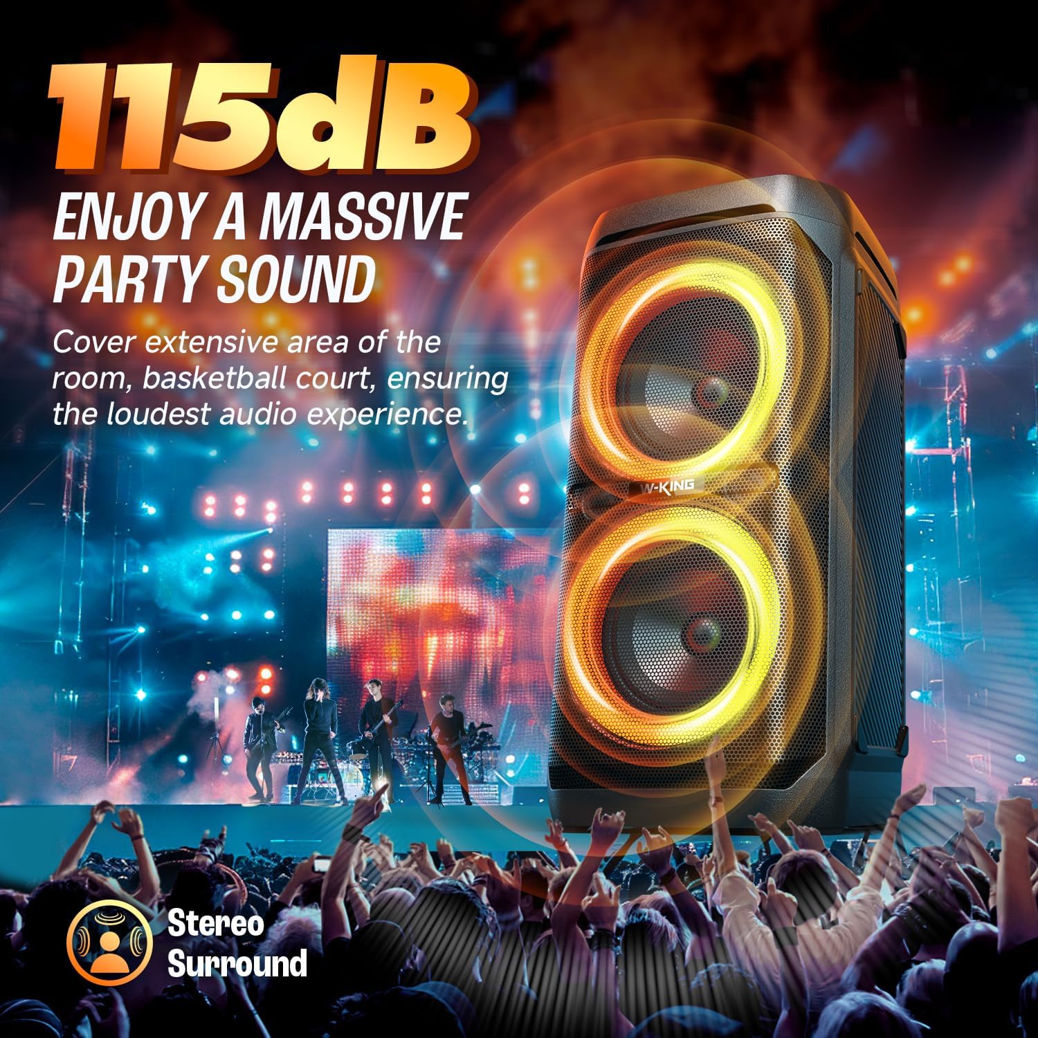 W-KING Altavoces Bluetooth de 100 W V5.3, IPX6 impermeable portátil con graves...