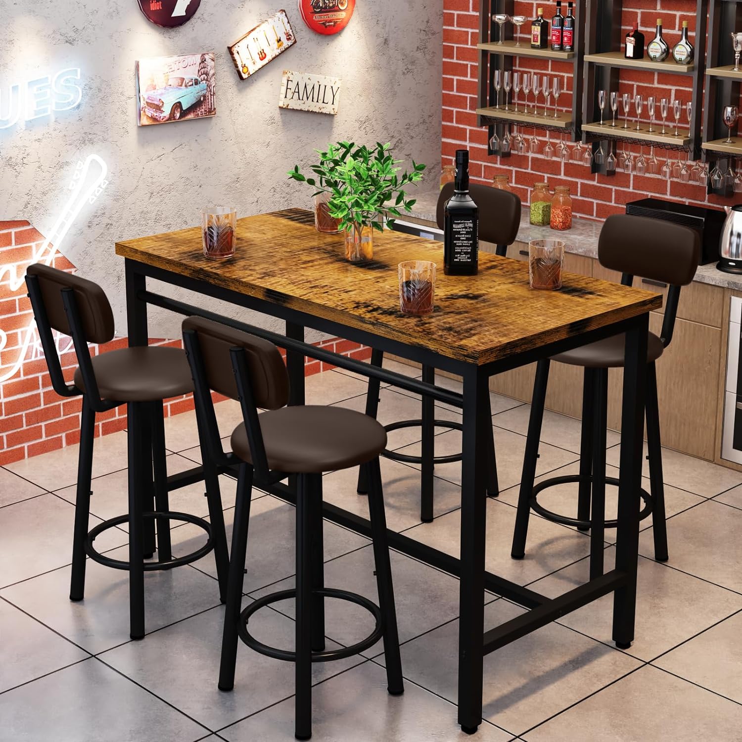 Juego de mesa de comedor para 4 bares, mesa de cocina y sillas para 4, mesa de