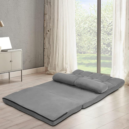 Sofá de suelo con 2 almohadas, sofá cama plegable ajustable de 6 posiciones con