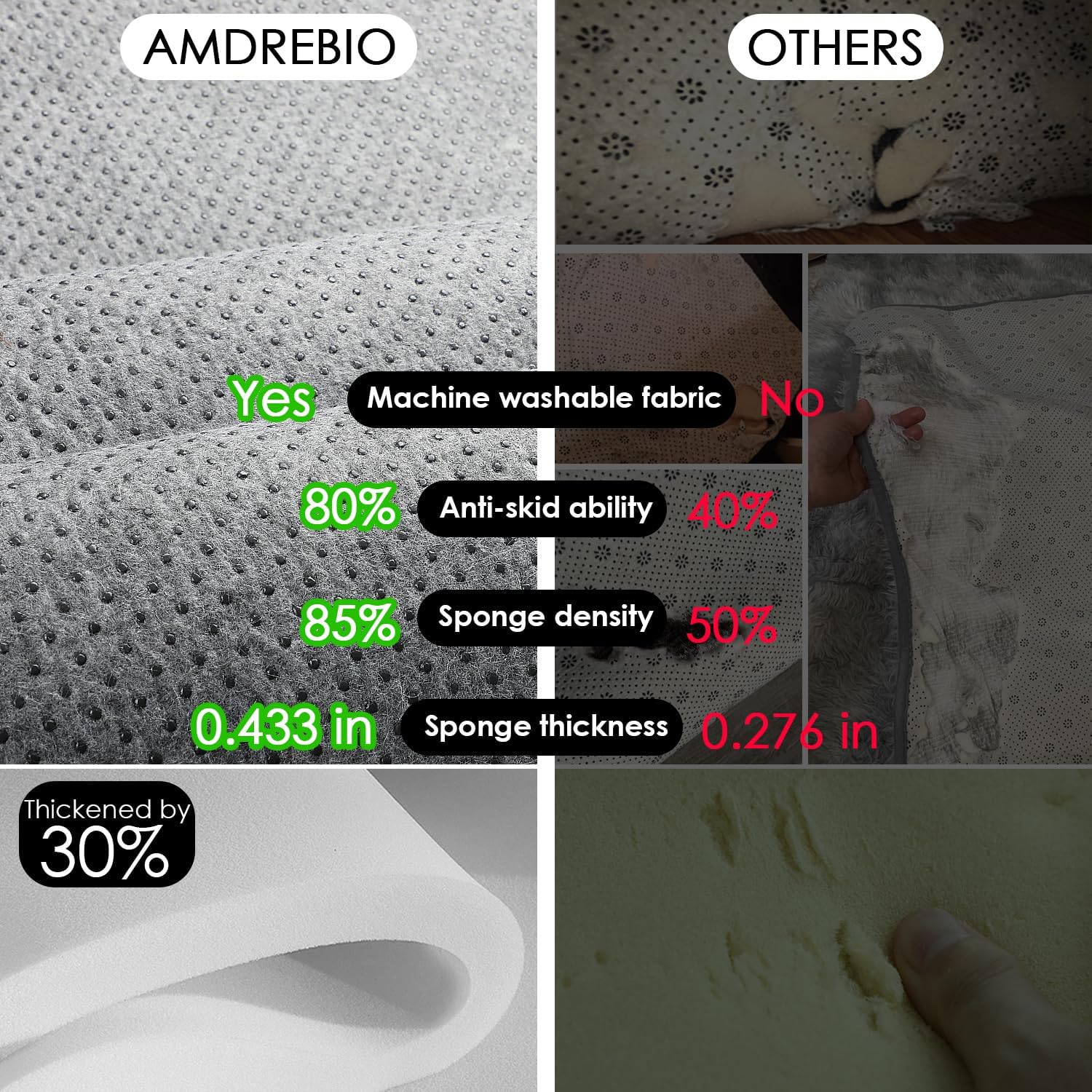 Amdrebio Alfombra de área negra, blanca y gris para dormitorio, alfombra...