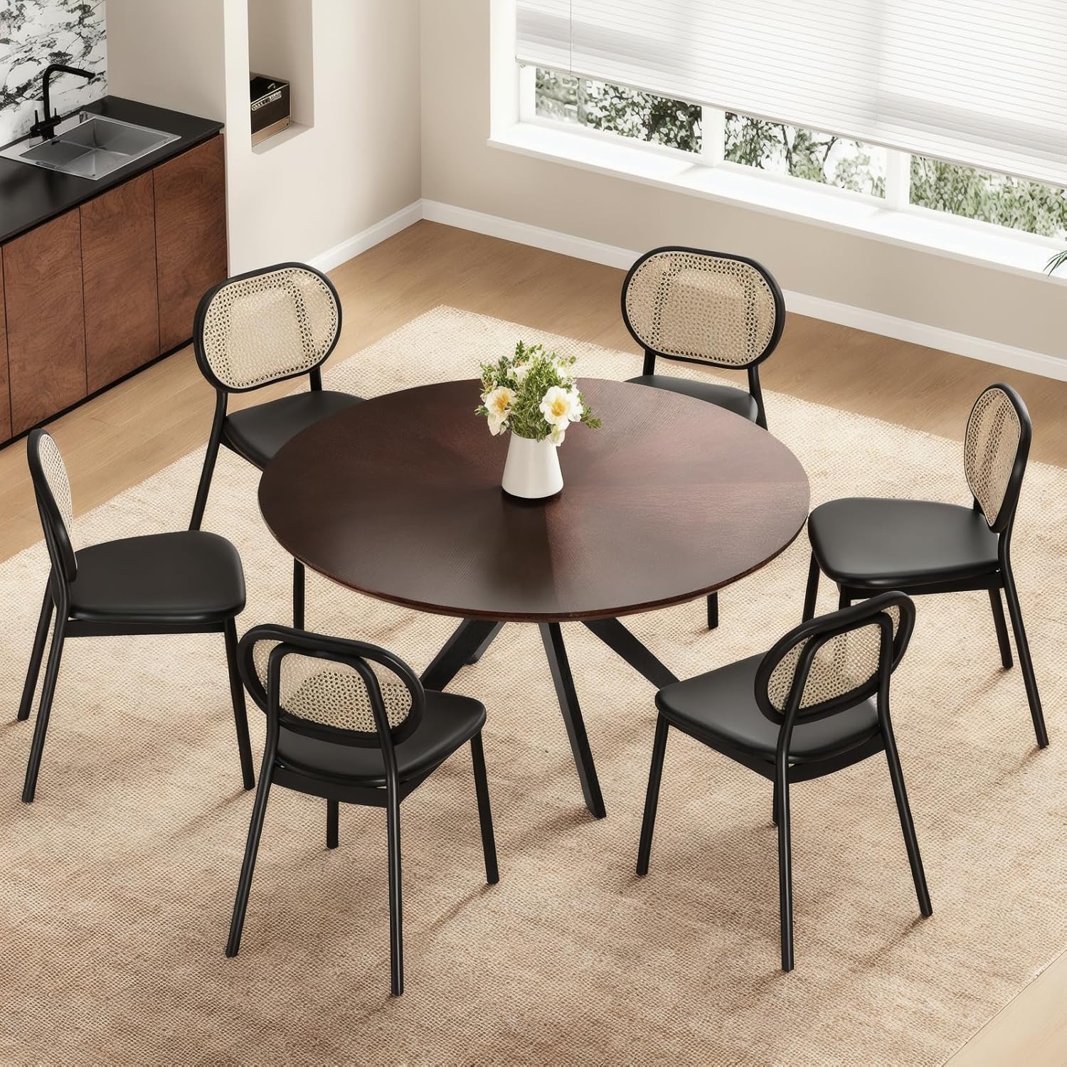 Soohow Mesa de comedor redonda de 47.2 pulgadas para 4-6 personas, mesa de...