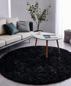 FJZFING Alfombra redonda negra ultrasuave moderna de felpa de 6 x 6 pies para...