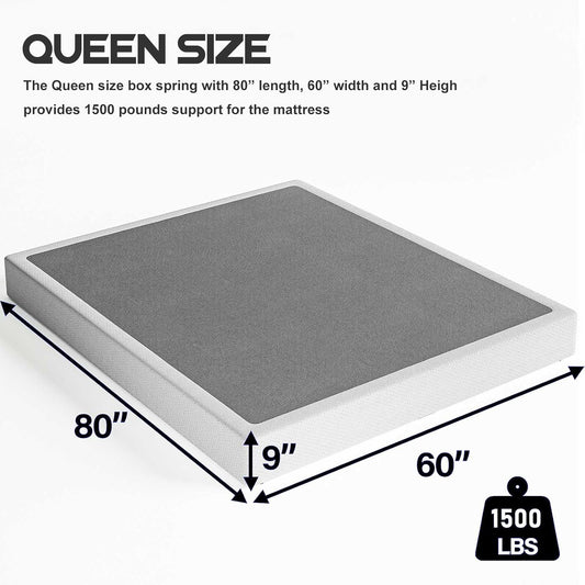 ZIYOO Box Spring Queen y juego de fundas, base de colchón de 9 pulgadas de alto
