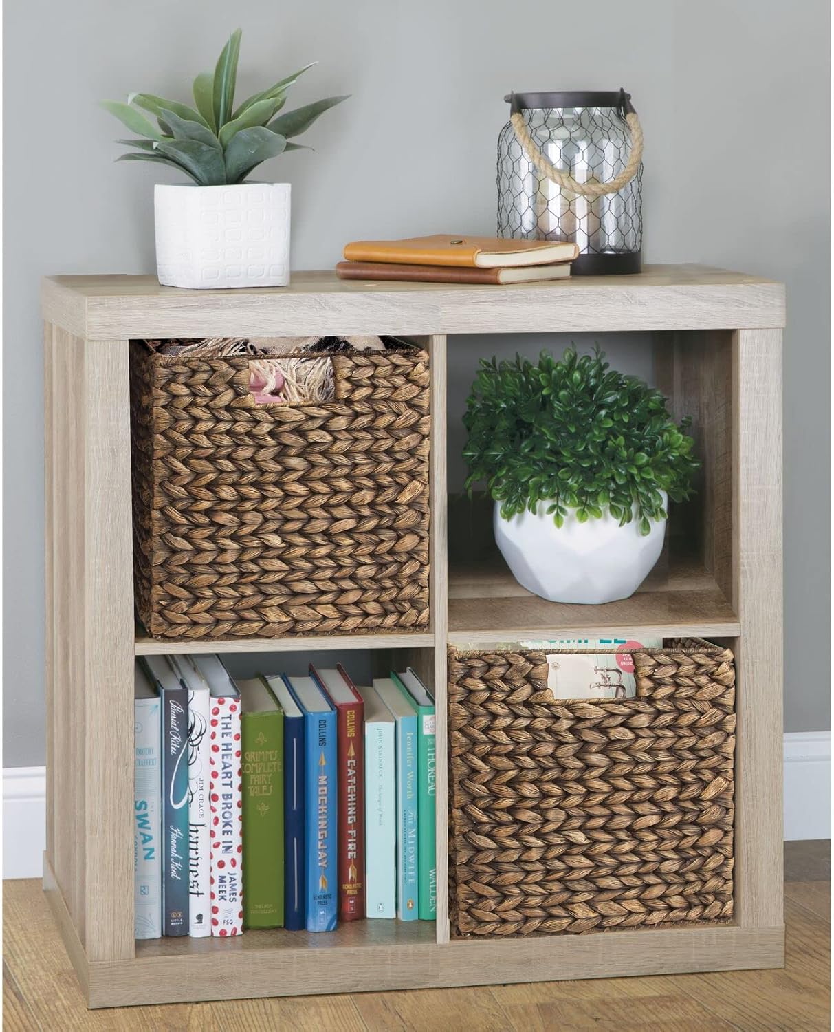 mDesign L Cesta de almacenamiento tejida con jacinto, en forma de cubo, 2
