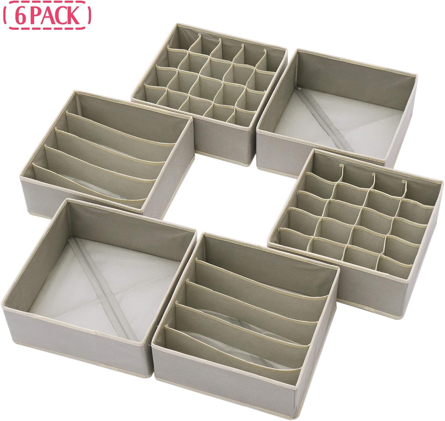 DIOMMELL Juego de 6 cajas de almacenamiento de tela plegables para armario,...