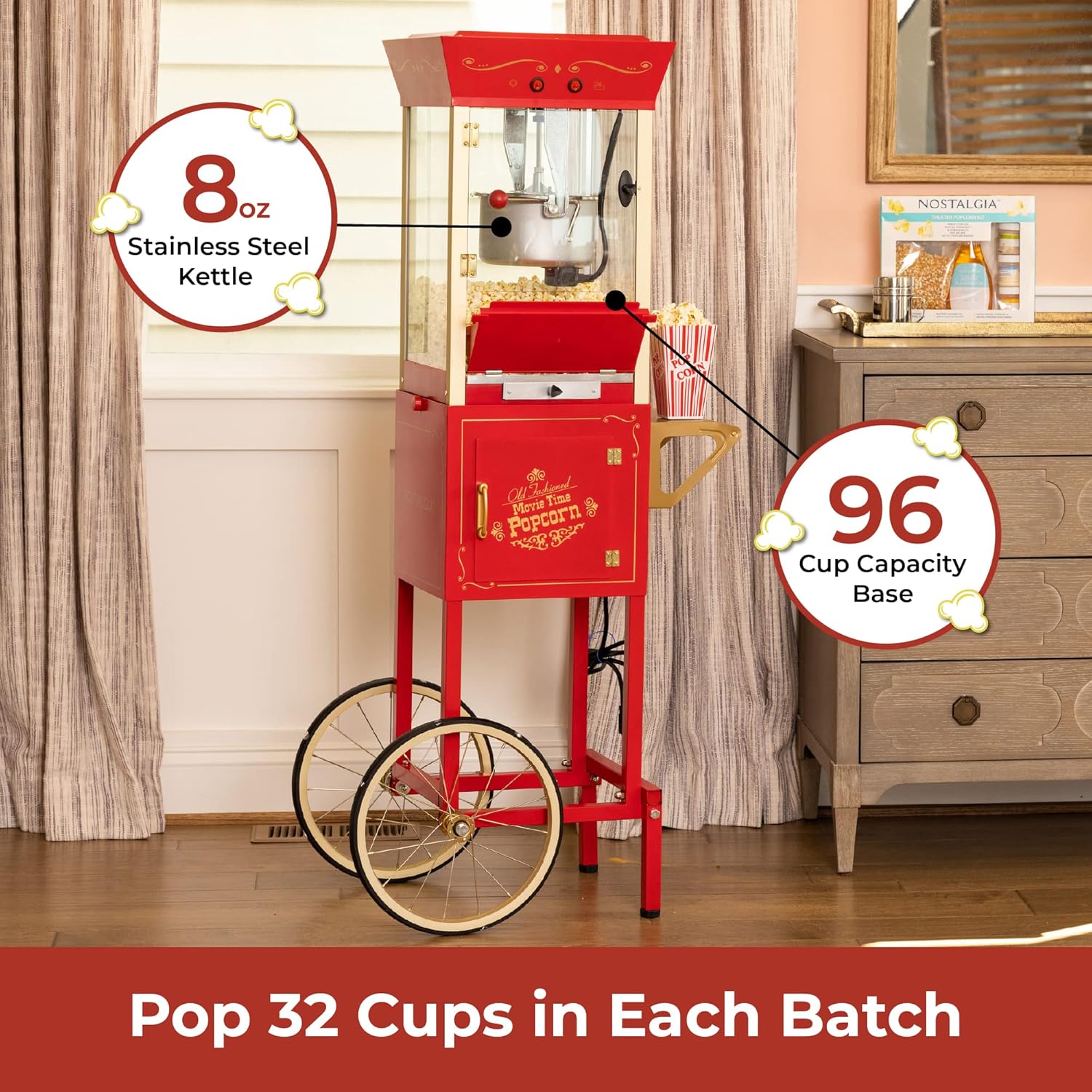 Nostalgia Máquina para hacer palomitas de maíz, carrito profesional con...