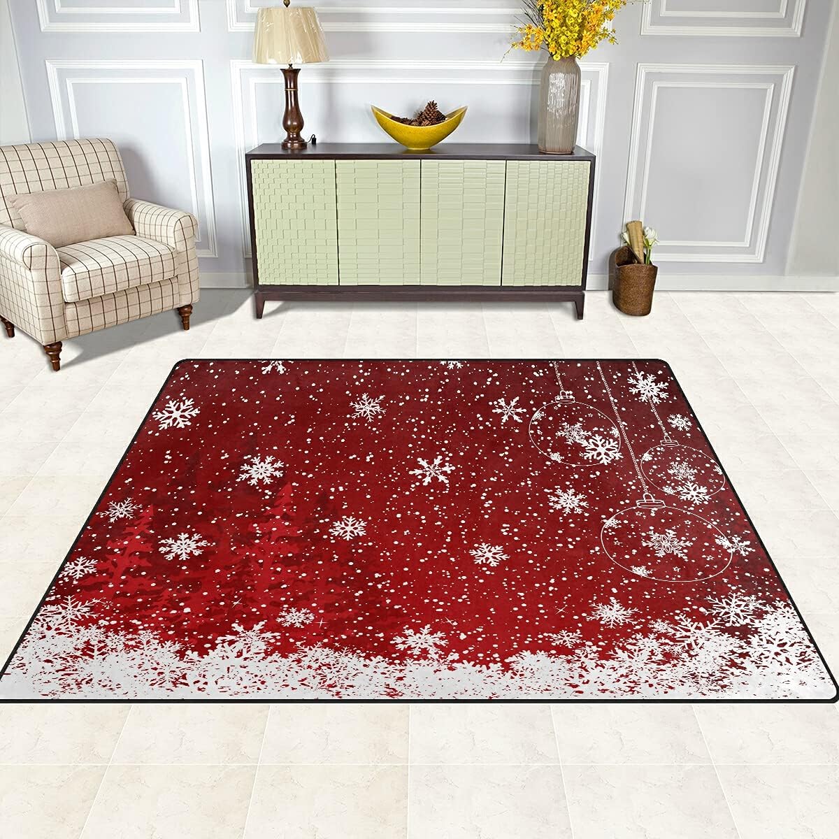 ALAZA Alfombra romántica de Navidad con copos de nieve roja antideslizante de 5...