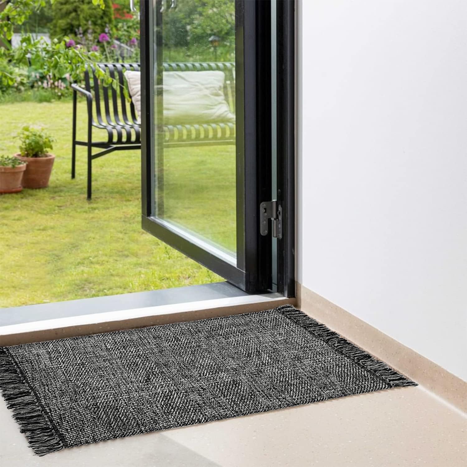 Tapete de pasillo de cocina, 2 x 4.3 pies, tejido a mano, reversible, lavable,