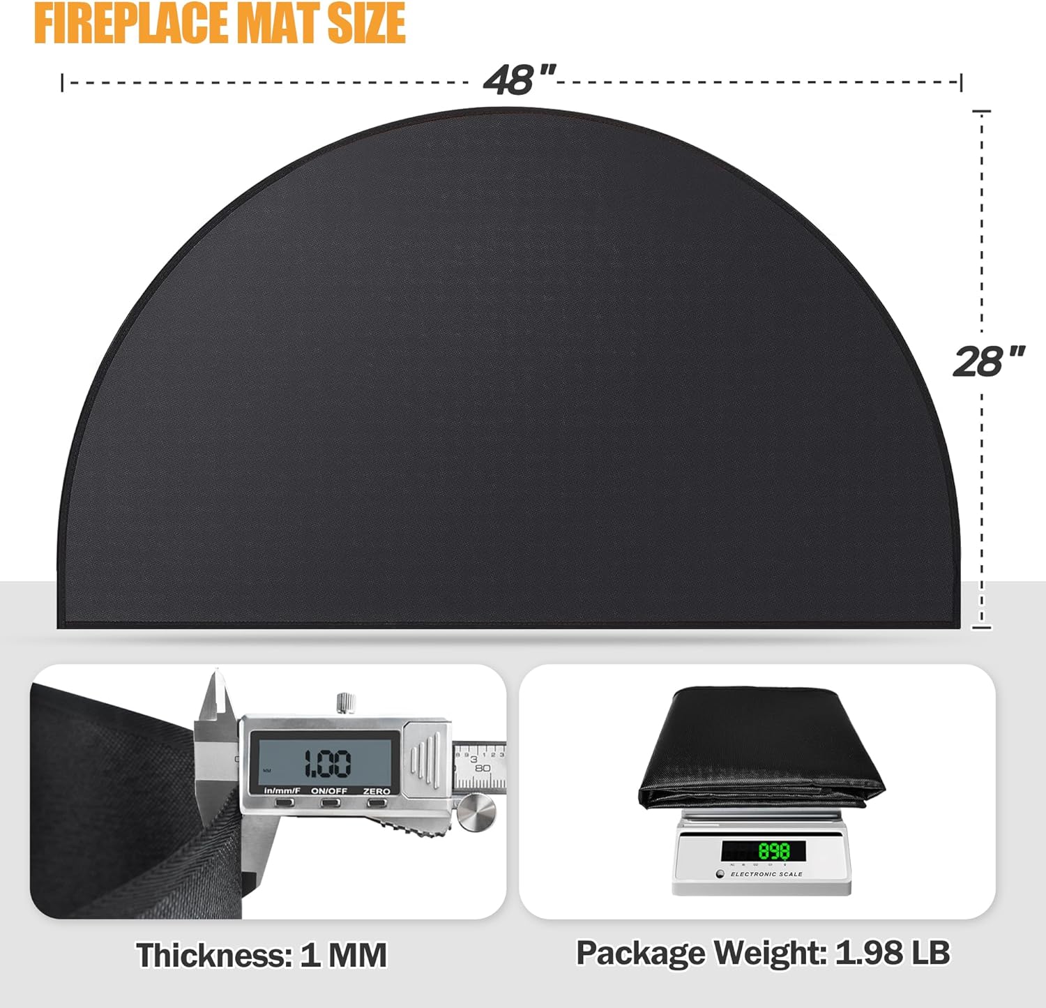 Hearth - Alfombras resistentes al fuego, 48 x 28 pulgadas, tapete ignífugo para...