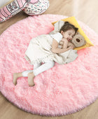 Alfombra redonda rosa para dormitorio de niñas, alfombra circular esponjosa de...