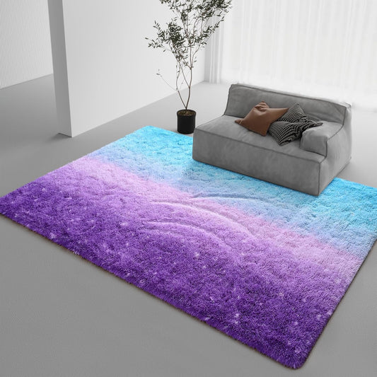 DweIke Alfombra mullida extragrande de 6 x 9 pies, color morado y azul,