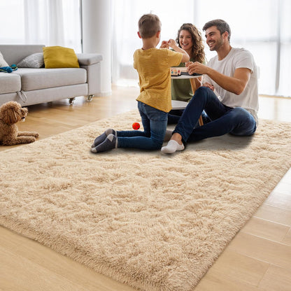 Alfombra suave de pelo largo para sala de estar, alfombras esponjosas de 5 x 8