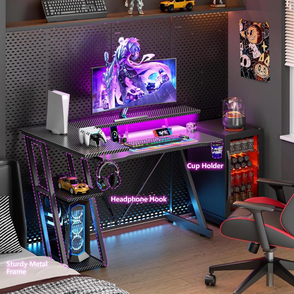 Escritorio Gamer Korfile, Fibra de carbono Negro