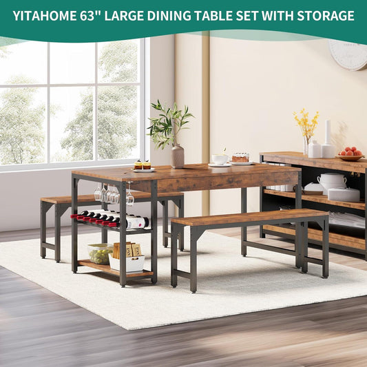 YITAHOME Juego de mesa de comedor de cocina de 3 piezas de 63 pulgadas para 4