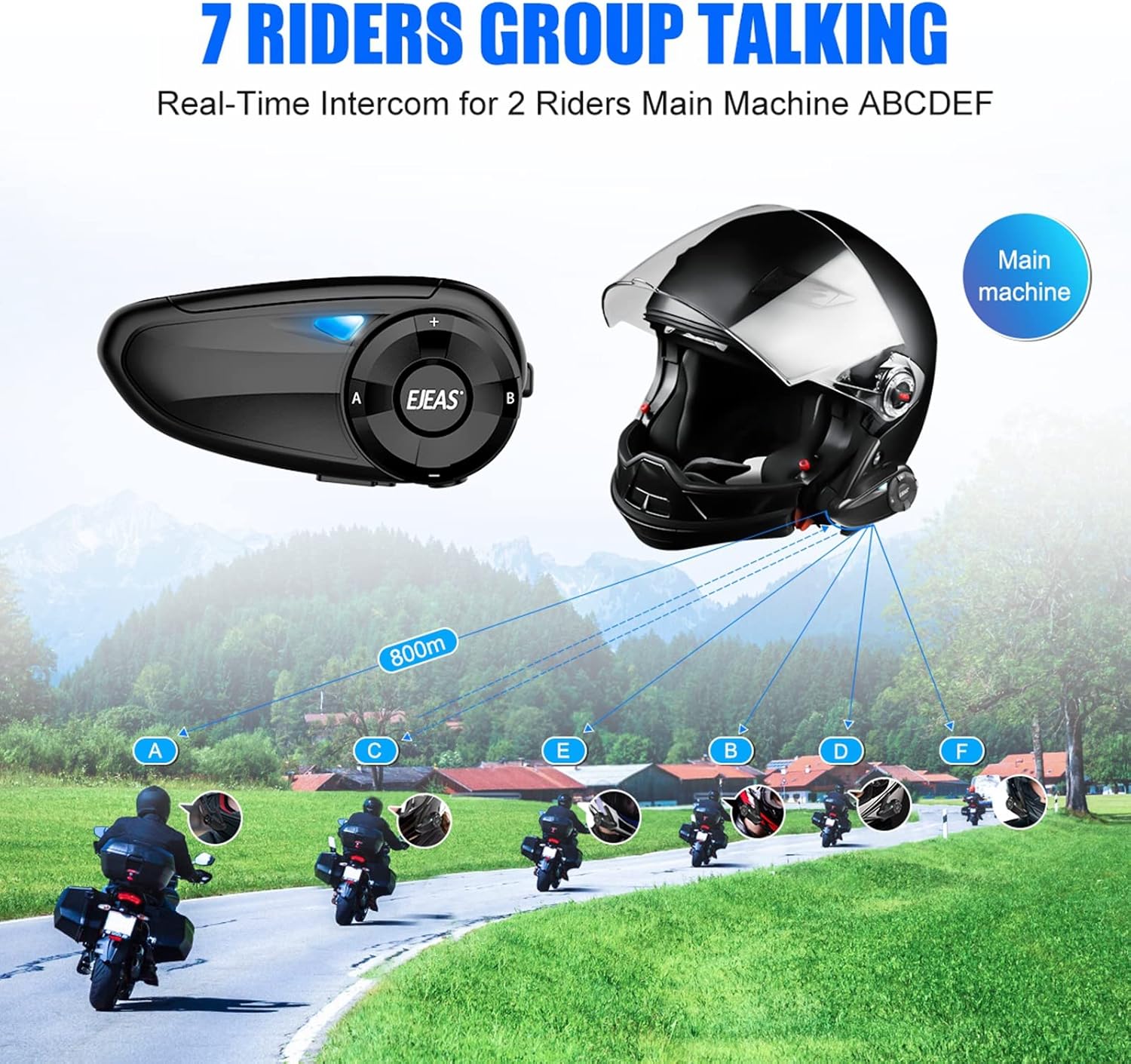 EJEAS Q7 - Intercomunicador de motocicleta mejorado, sistema de comunicación de...