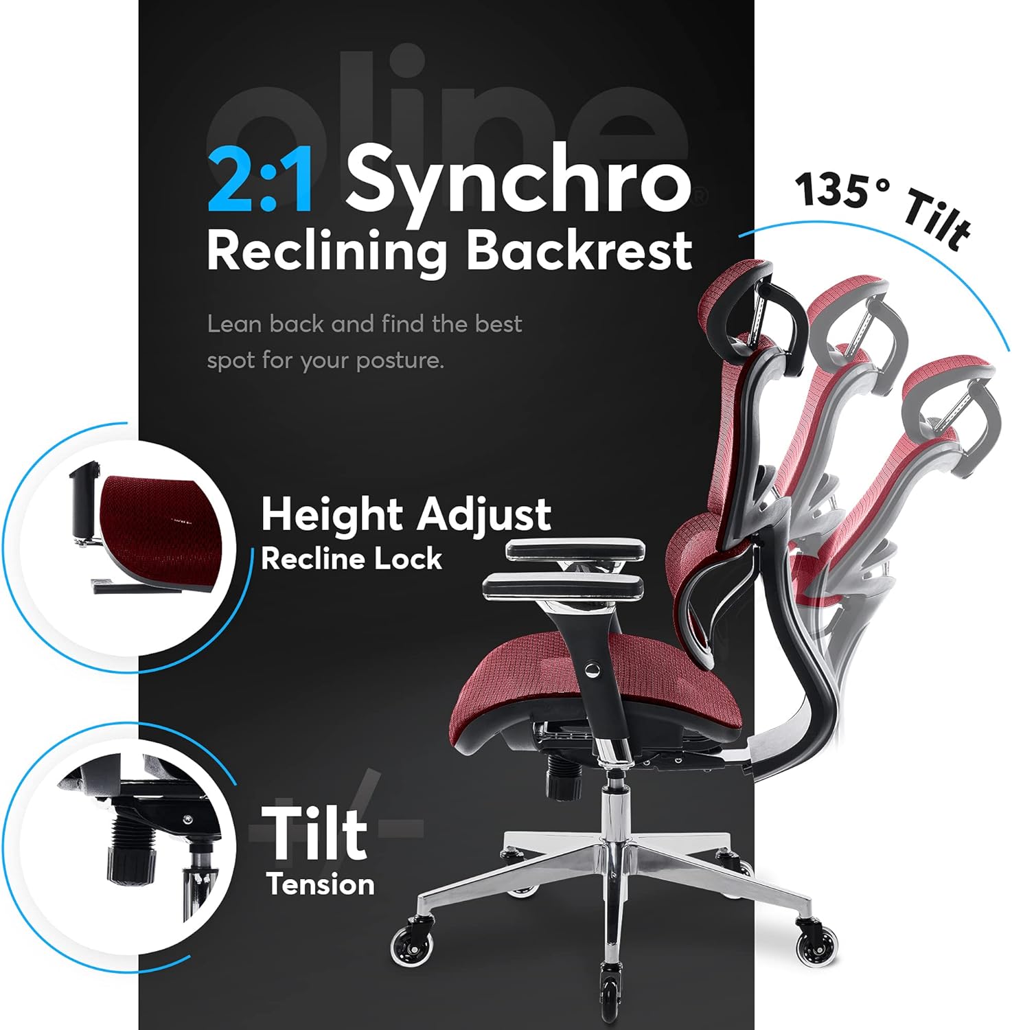 Oline ErgoPro Silla de oficina ergonómica  Silla de escritorio con reposabrazos...