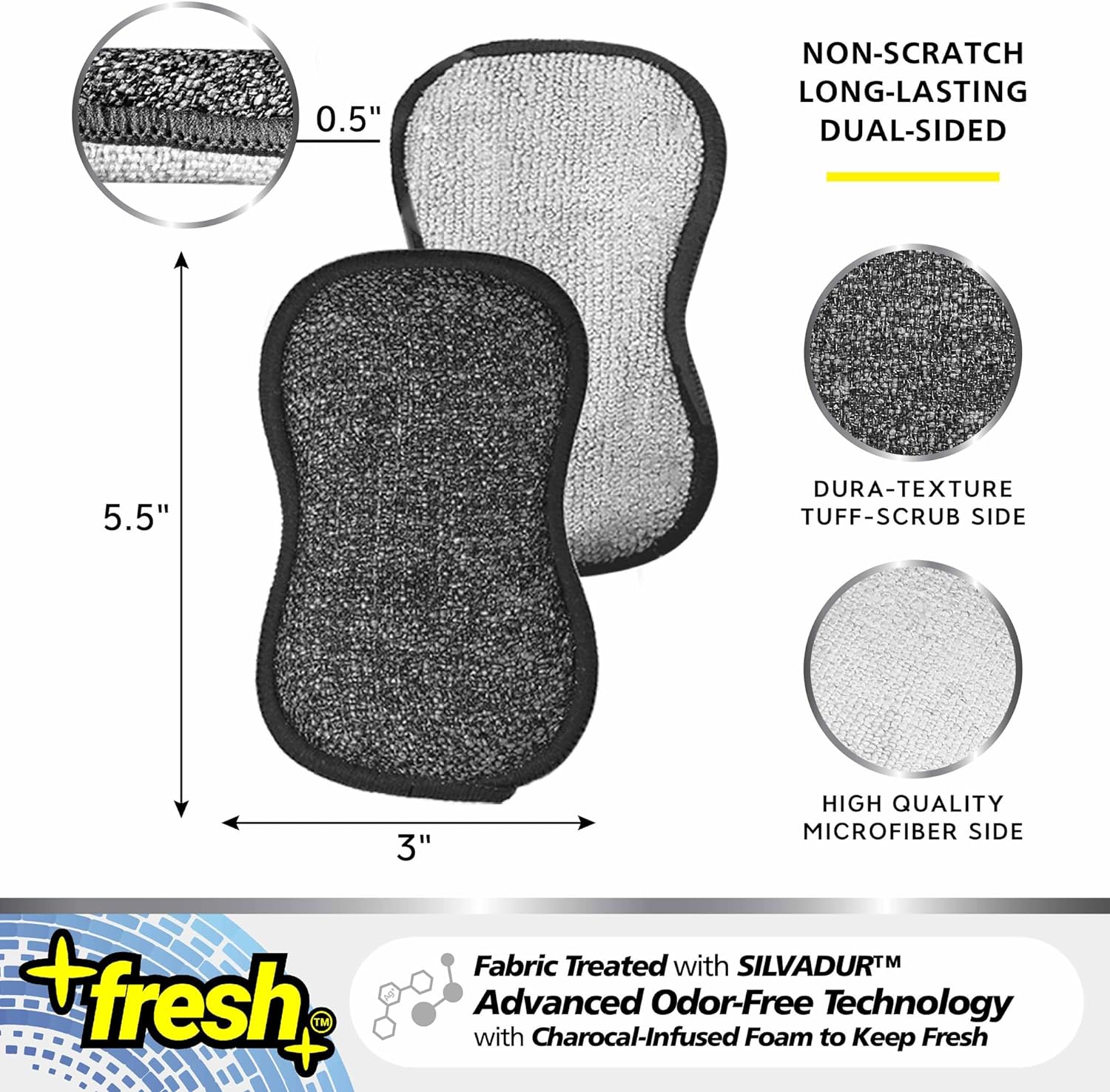 Almohadillas de microfibra Fresh antimicrobianas + carbón Scrub-N-Wipe regular,