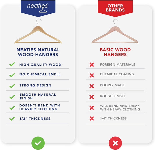 Perchas de madera natural acabado natural con gancho giratorio de 360 y muescas