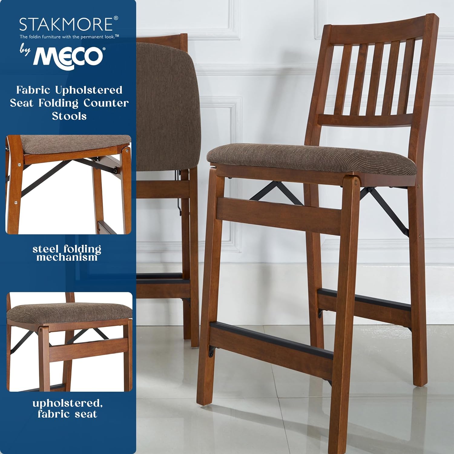 Stakmore Juego de taburetes de mesa de comedor de madera maciza prémium con