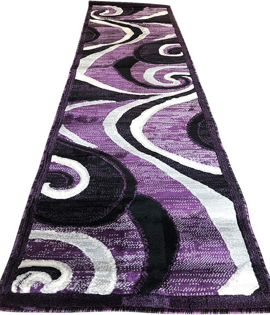 Americana Alfombra moderna para corredor, diseño morado, gris, negro, gris, 144