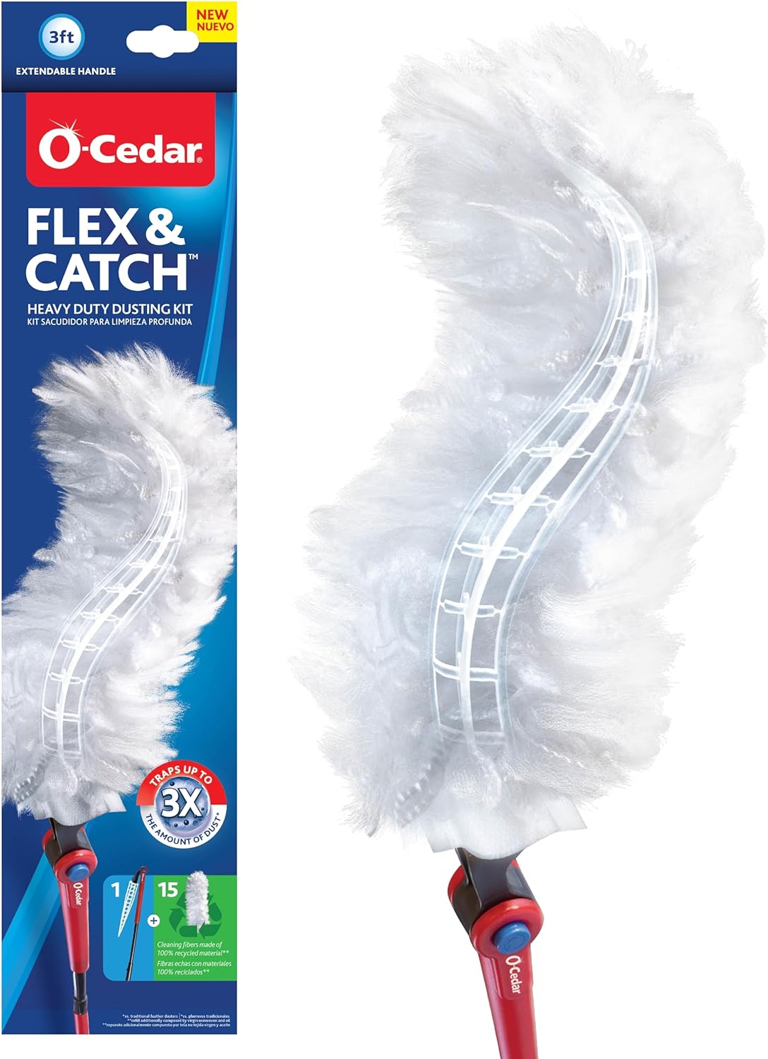 O-Cedar Flex & Catch Kit de polvo resistente con 15 recambios de plumero