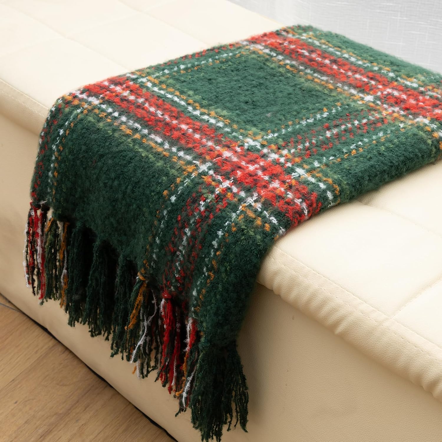 LALIFIT Manta a cuadros con flecos, color verde y rojo, para decoración del...