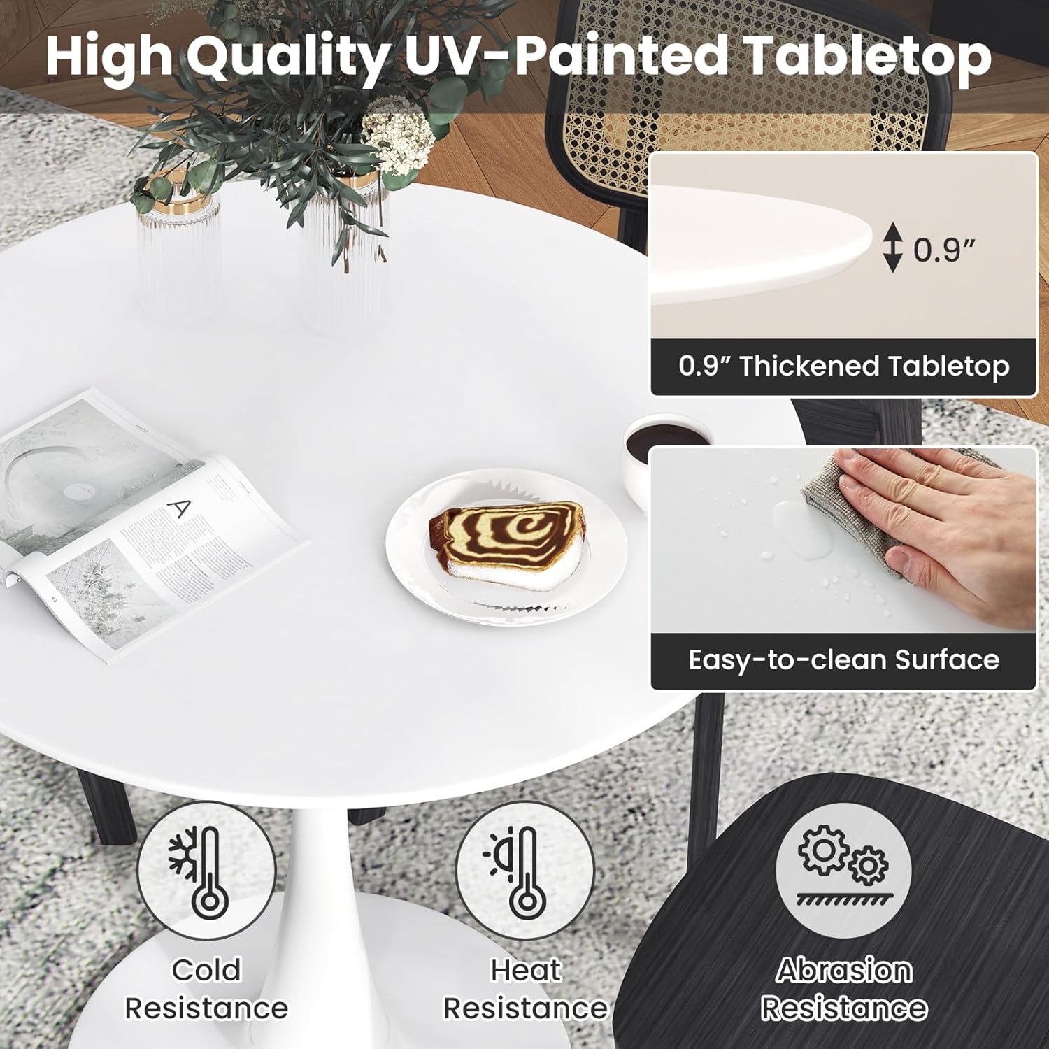 Giantex Mesa de comedor redonda blanca, mesa de cocina moderna de tulipanes de...