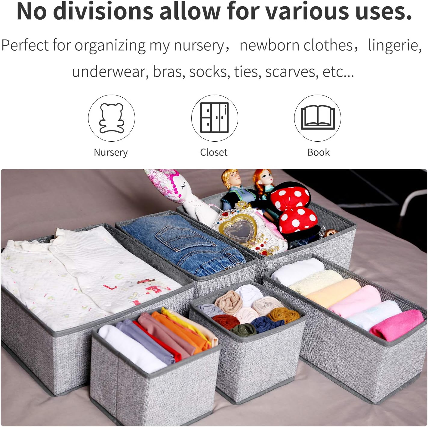 Criusia Organizador de cajones para ropa interior, juego de 6 organizadores