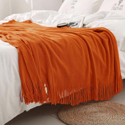Homiest Manta decorativa de punto con flecos, manta ligera de punto acrílico,...