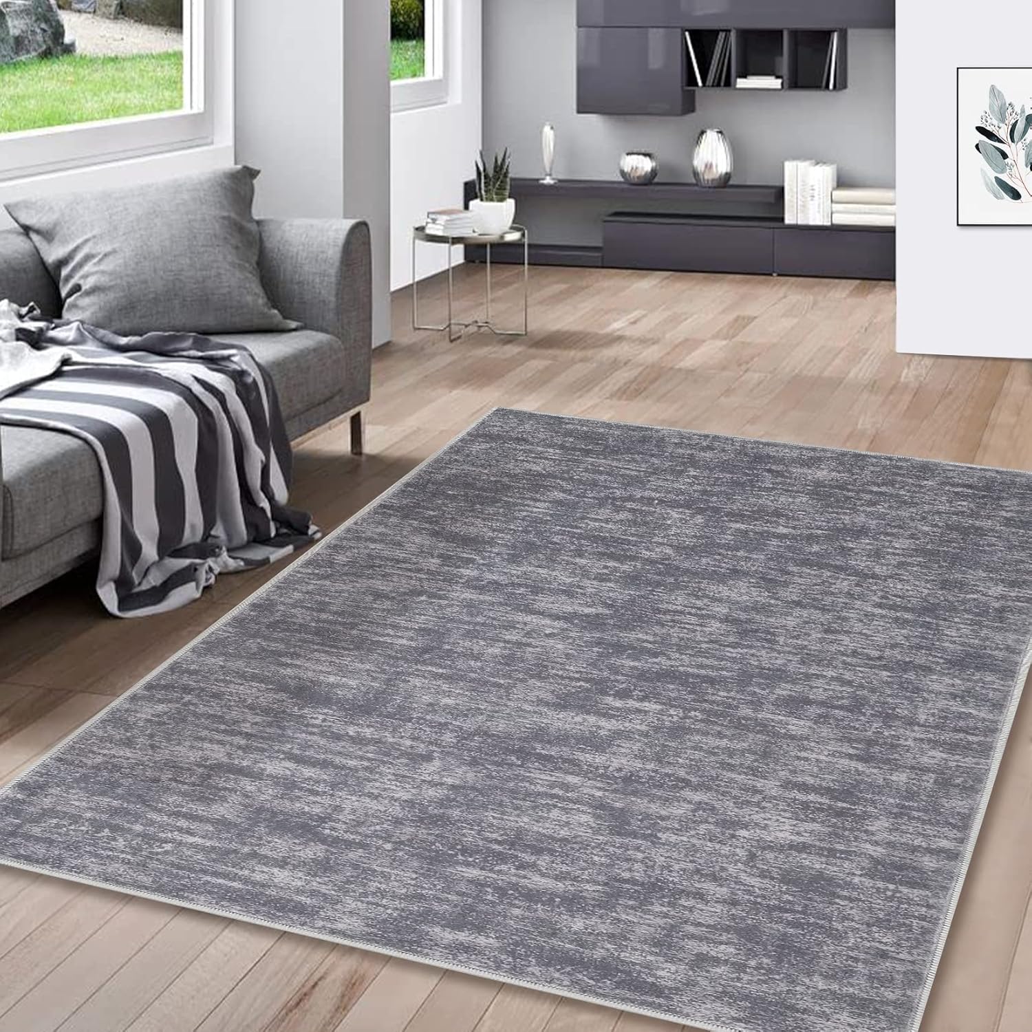 Alfombra grande y sólida lavable a máquina, antideslizante, moderna, de pelo...