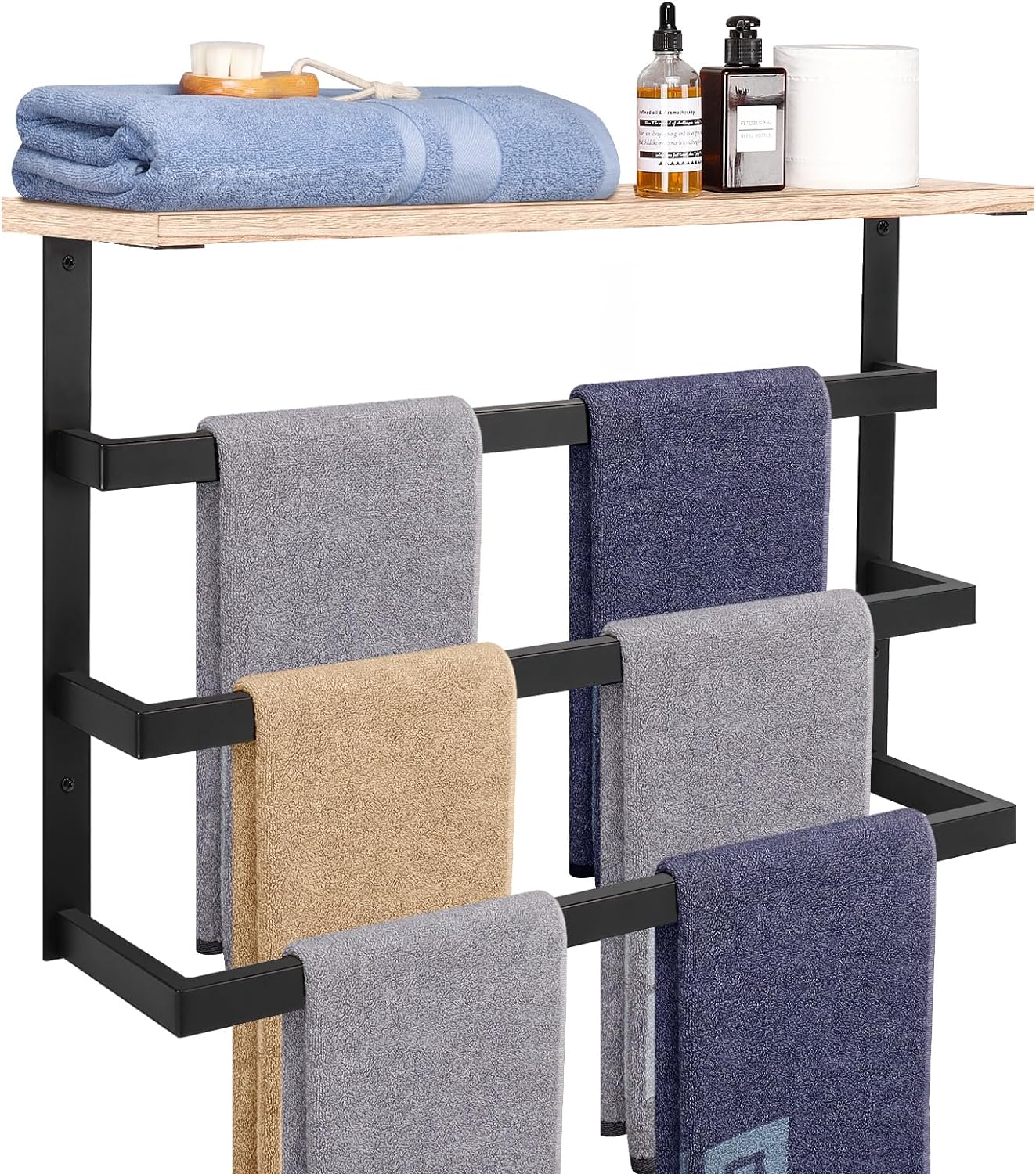 NearMoon Toallero colgante para baño, toallero de metal grueso con estante de...