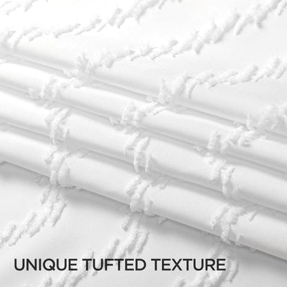 Cortina de ducha bohemia blanca de tela tejida de 72 x 78 pulgadas, moderna