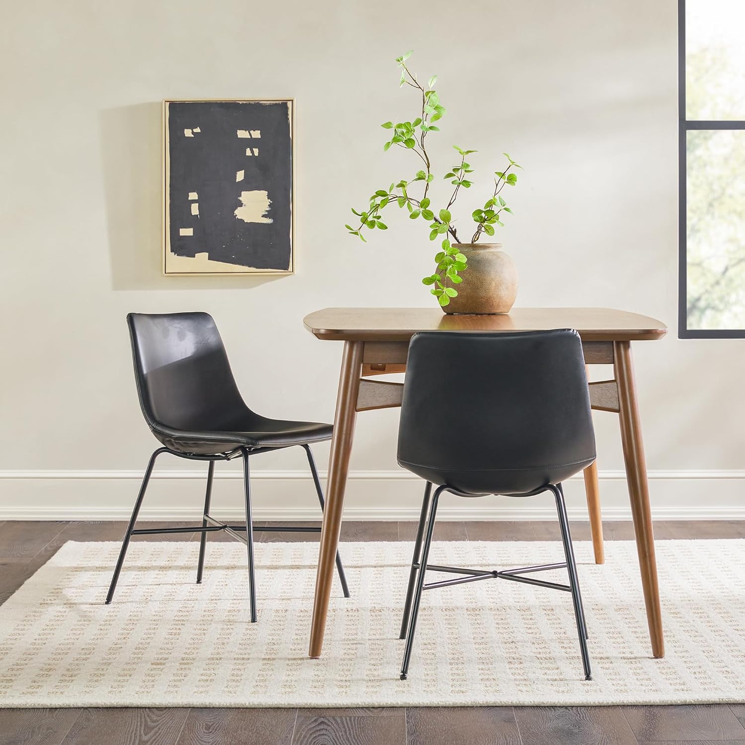 Walker Mid-Century Silla de comedor tapizada moderna con base en X de metal,