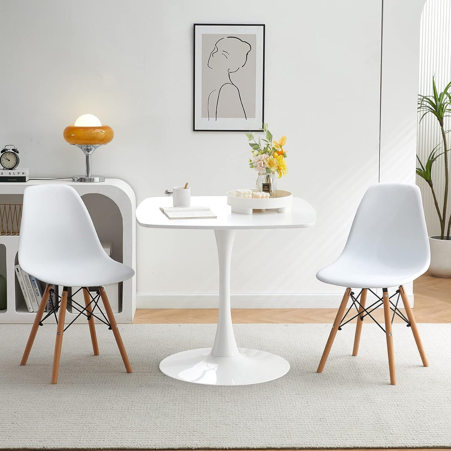 Mesa de comedor de tulipán con pedestal cuadrado blanco de 31.5 pulgadas, mesa