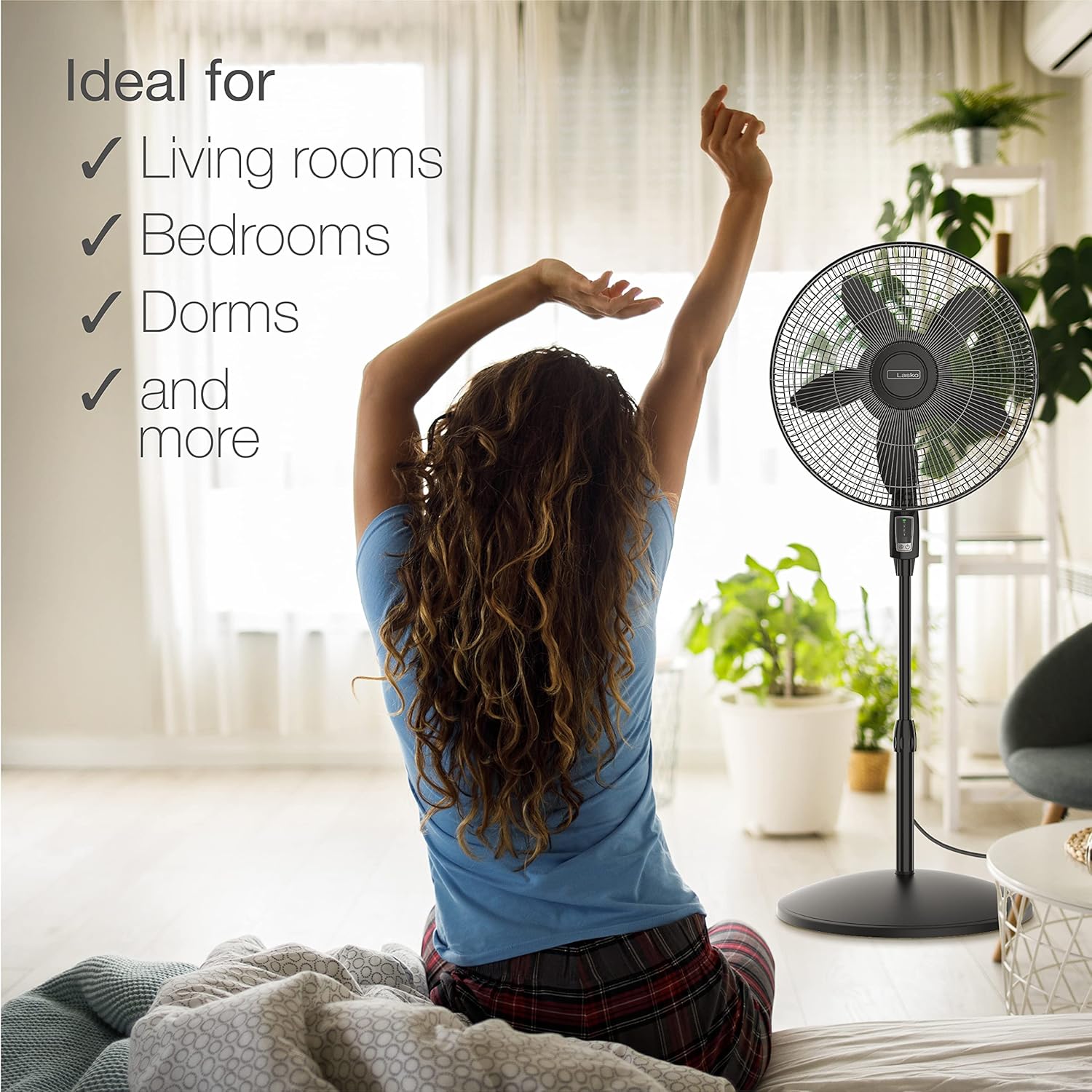 Lasko Ventilador de pedestal oscilante, altura ajustable, control remoto, 4...