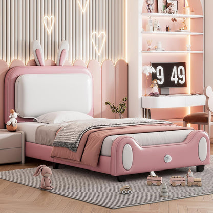 Cama de princesa tapizada tamaño individual para niños con cabecera en forma de