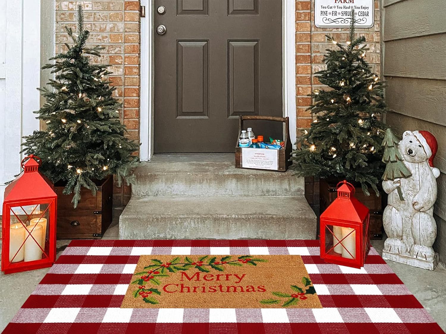 Alfombra de cuadros rojos y blancos, 3 x 5 pies, tapete decorativo de Navidad