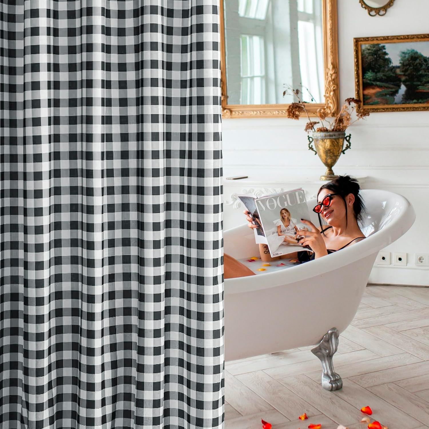 Biscaynebay - Cortinas de tela texturizada a cuadros para baño