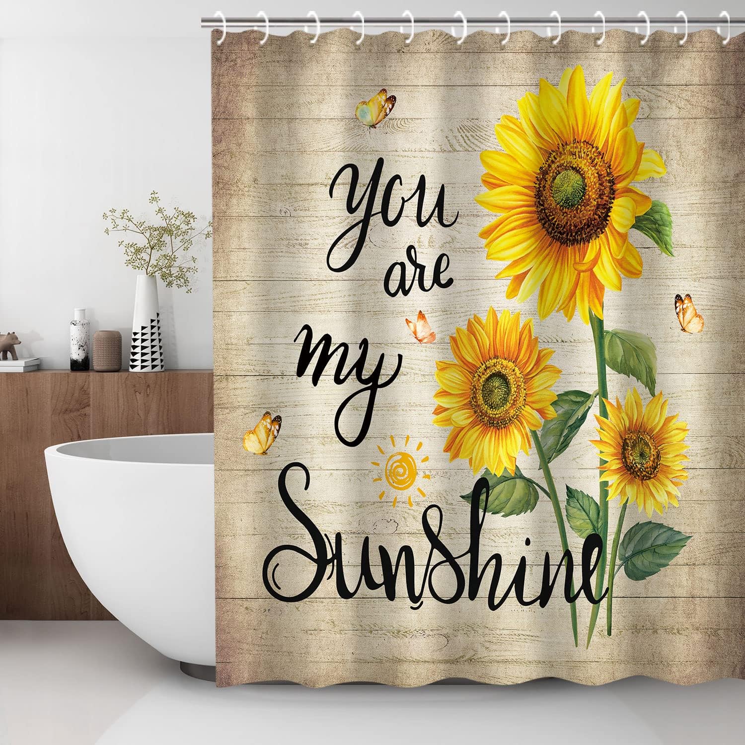 Cortina de ducha de girasol, juego de cortinas de ducha rústicas florales de...
