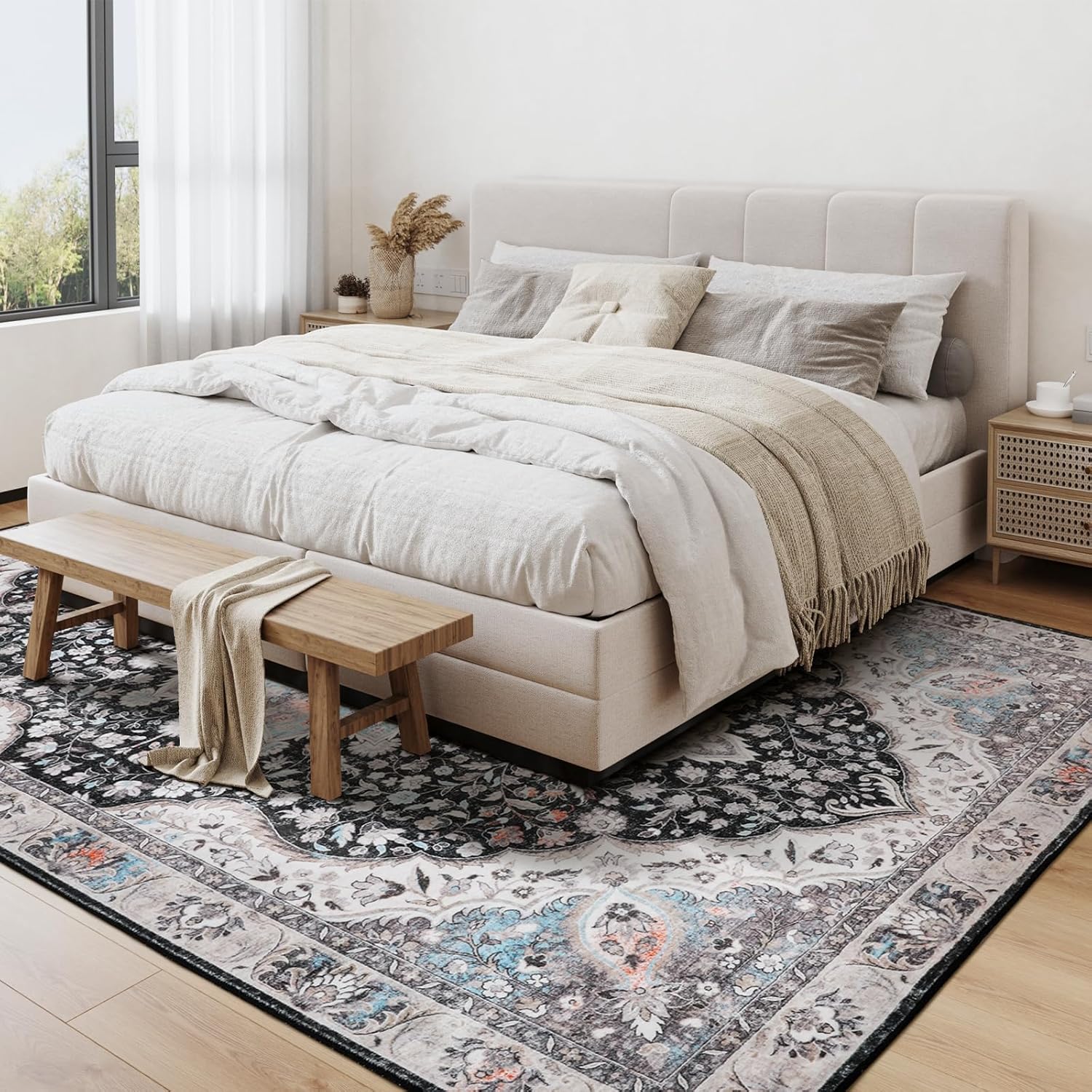 Alfombra para sala de estar, lavable y resistente a manchas, con base...