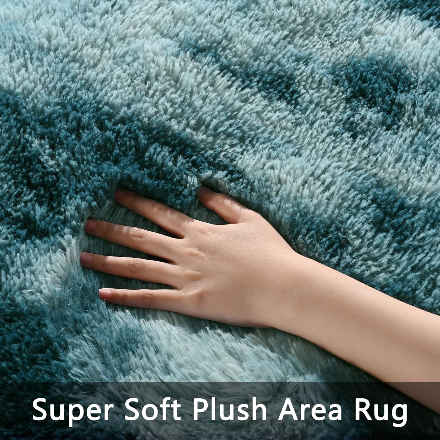 Pettop Alfombra mullida de teñido anudado azul pavo real para dormitorio, sala...