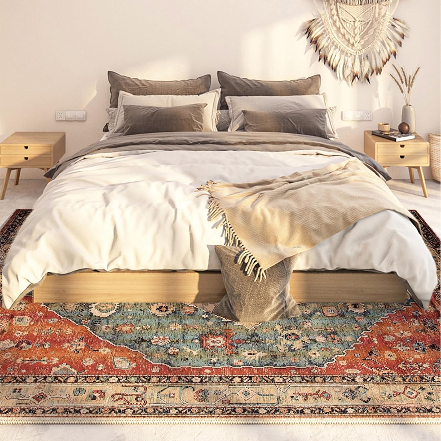 Yancorp Alfombra bohemia de 2 x 3 pies para dormitorio, antideslizante,...