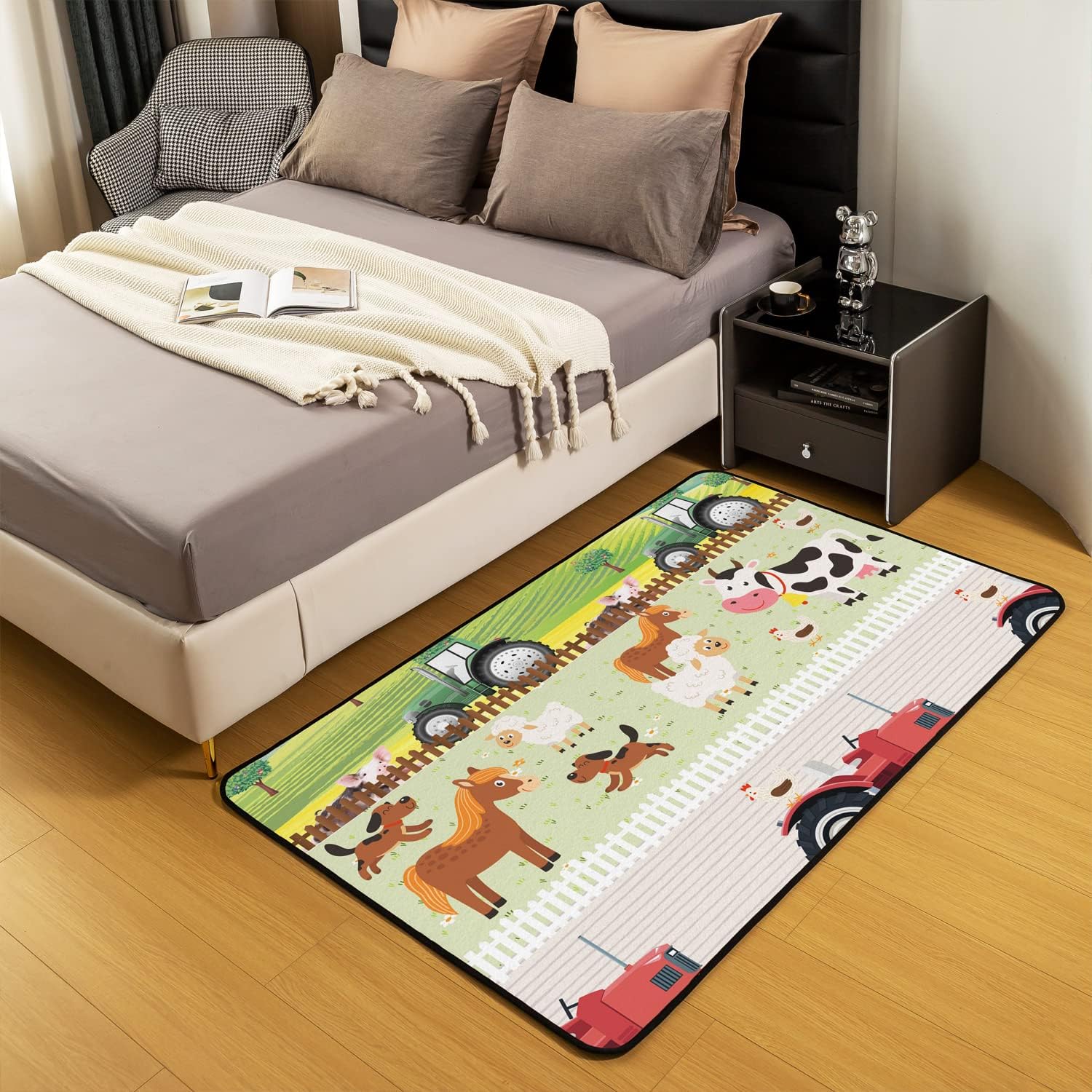 jejeloiu Juego de alfombras de sala de estar de animales de granja para linda...