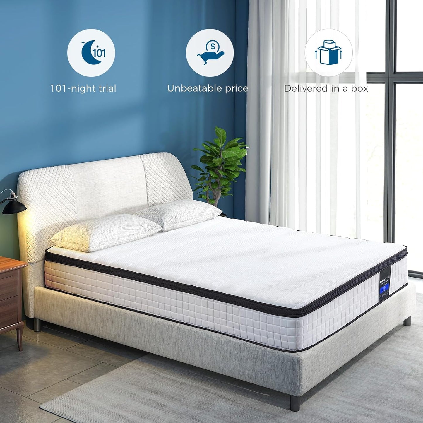 Colchón híbrido de resortes con base, cama fría con funda de tela suave y