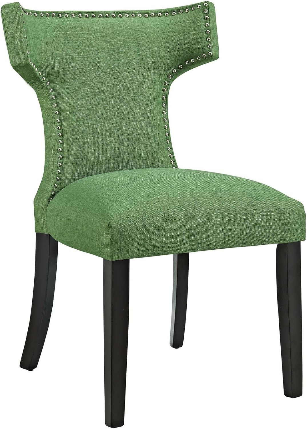 Curve Mid-Century Moderna tela tapizada con ribete de cabeza de clavo en verde