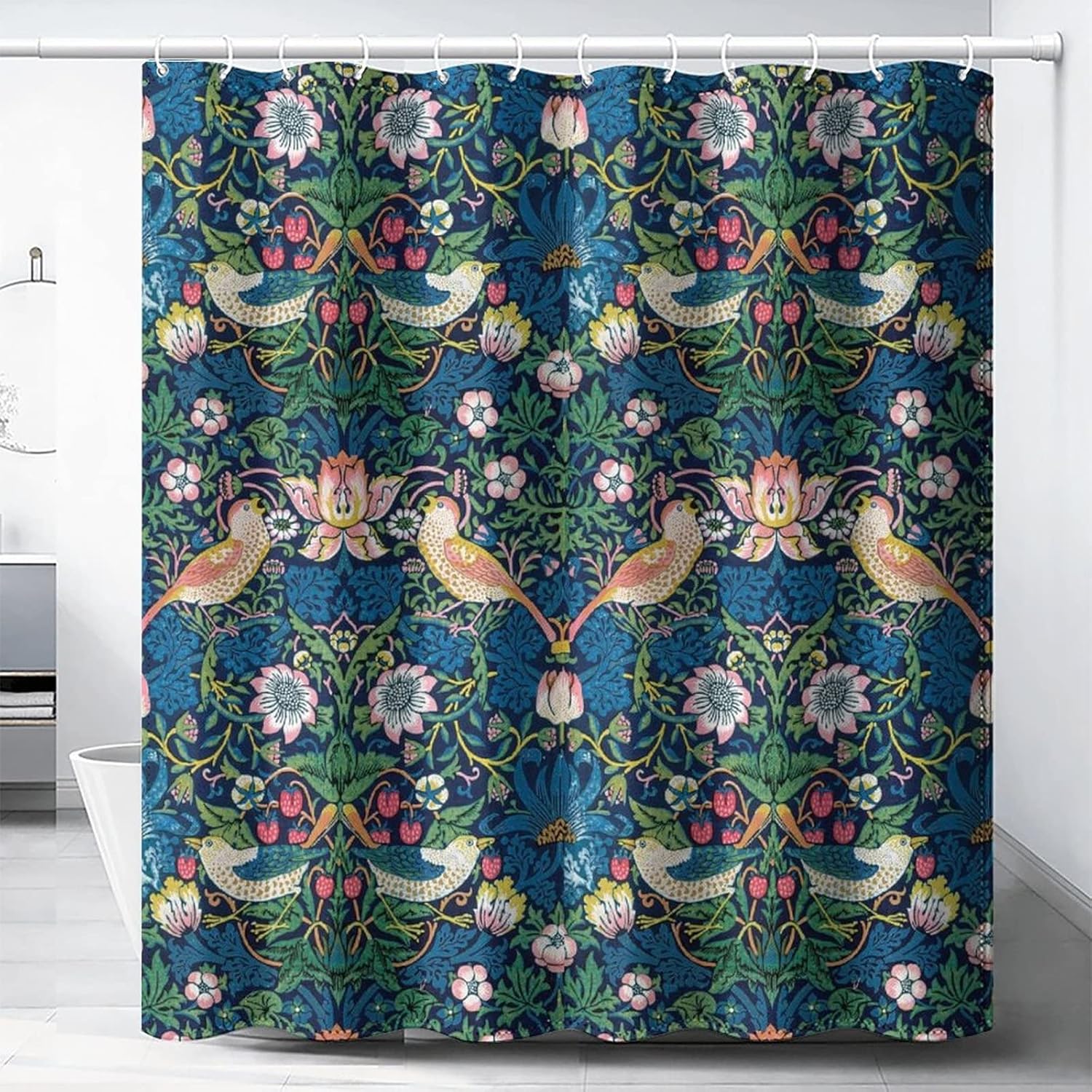 William Morris - Cortina de ducha, diseño de flores vintage en acuarela, juego...